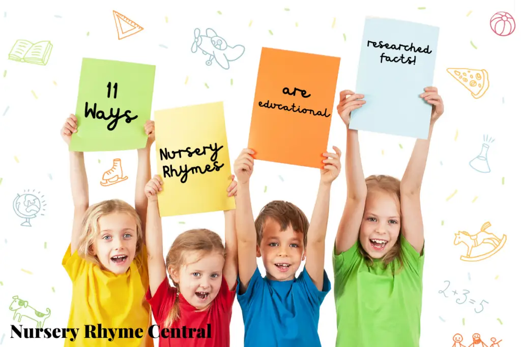 four kids raising hands and holding paper