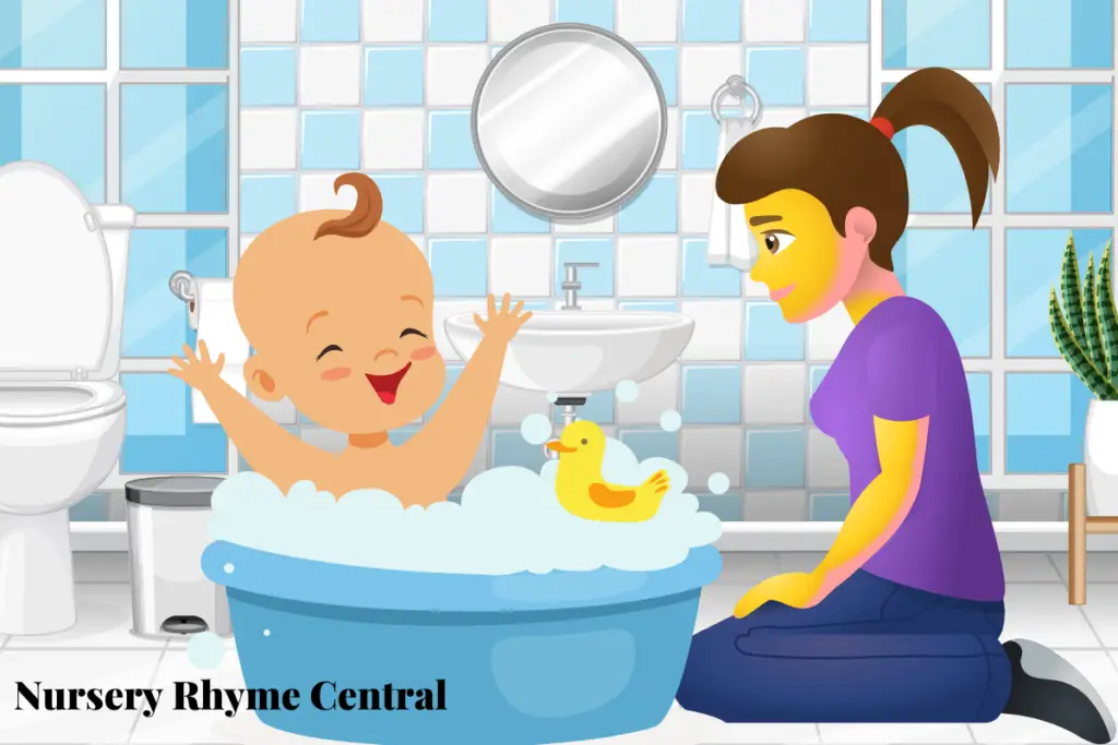 animation picture of mother and a baby in a bathtub
