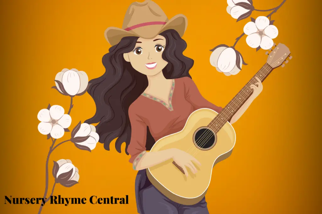 Animated Girl with Guitar singing Cotton Eyed Joe and Cotton Flowers around her