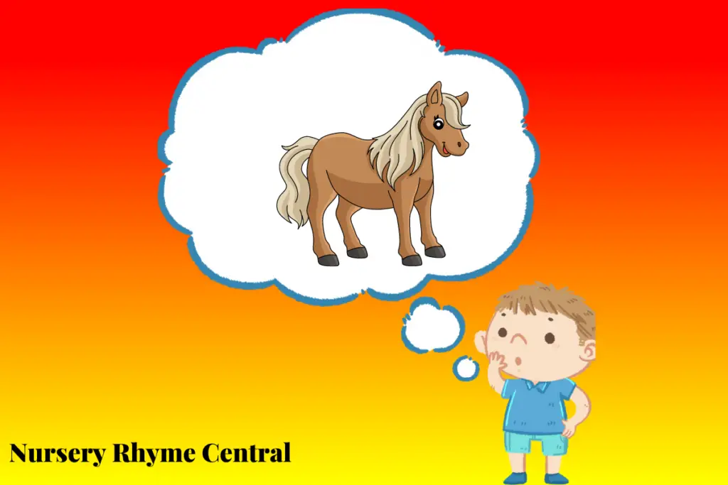 Animation picture of a boy thinking about a pony