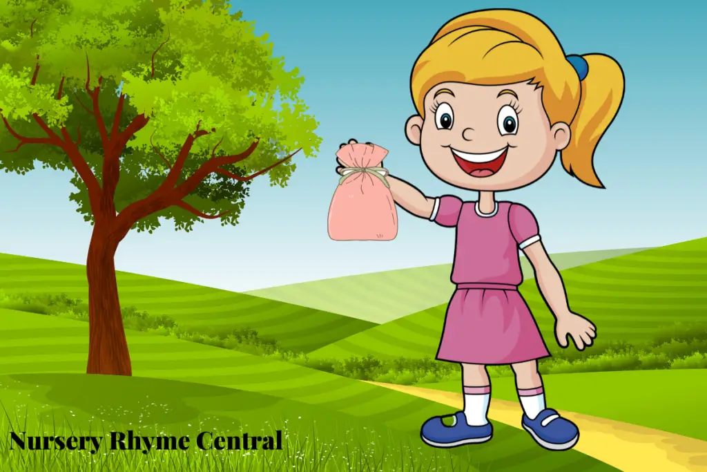 animation picture of a little girl with a pouch or purse