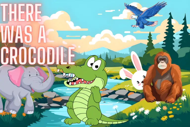 animation picture of an elephant, a crocodile, a bunny, an orangutan and an eagle by the river